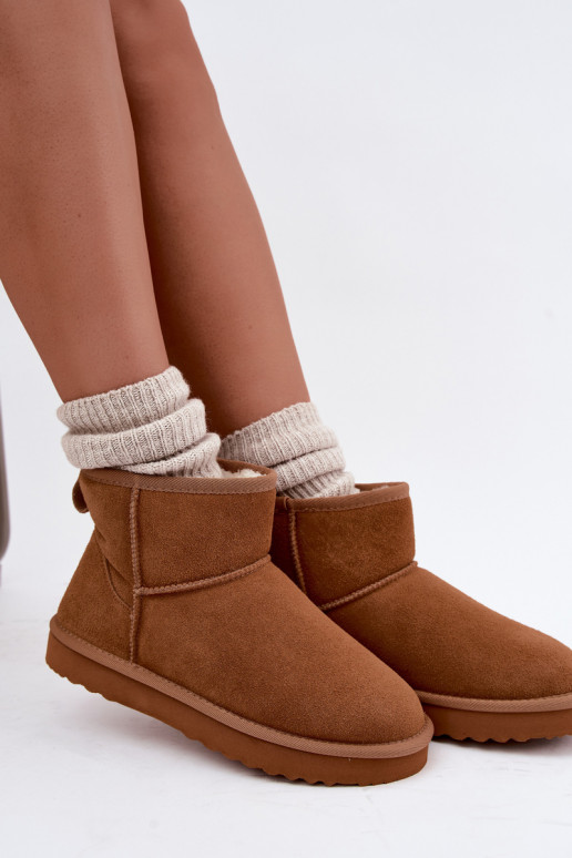 Warme sneeuwlaarzen van faux suede met bont aan de binnenkant in bruin Amandine
