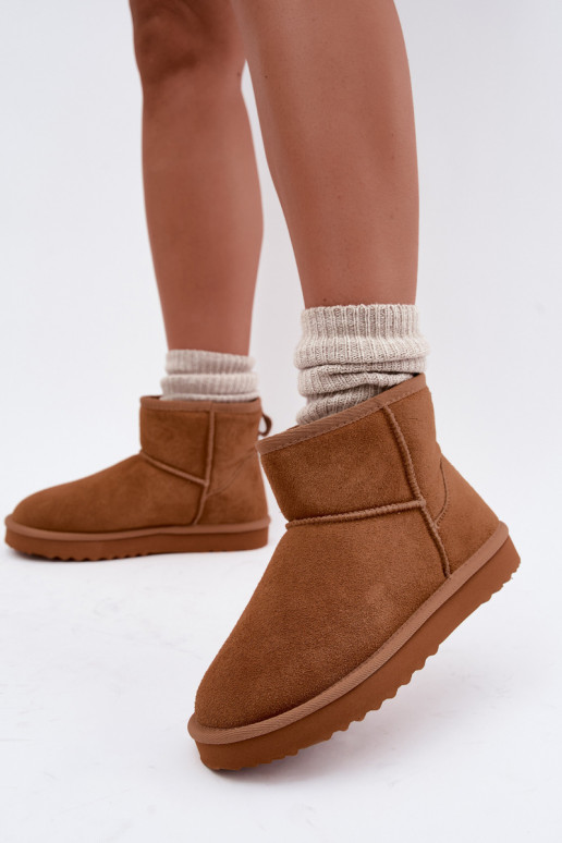 Warme sneeuwlaarzen van faux suede met bont aan de binnenkant in bruin Amandine
