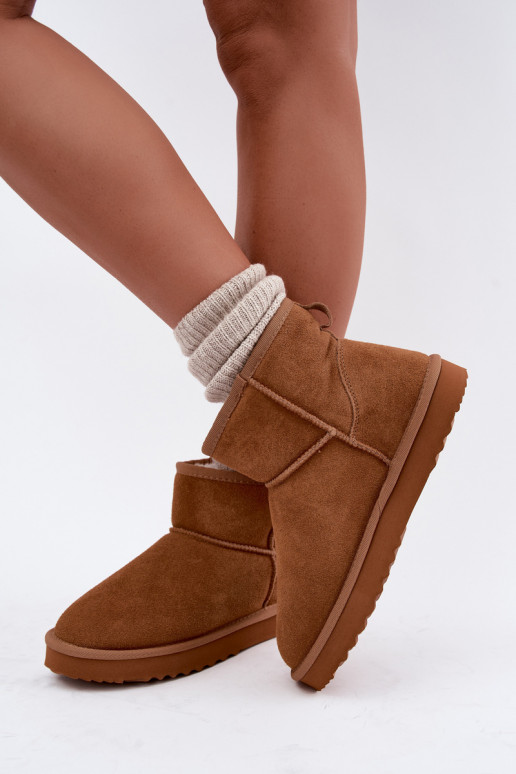 Warme sneeuwlaarzen van faux suede met bont aan de binnenkant in bruin Amandine