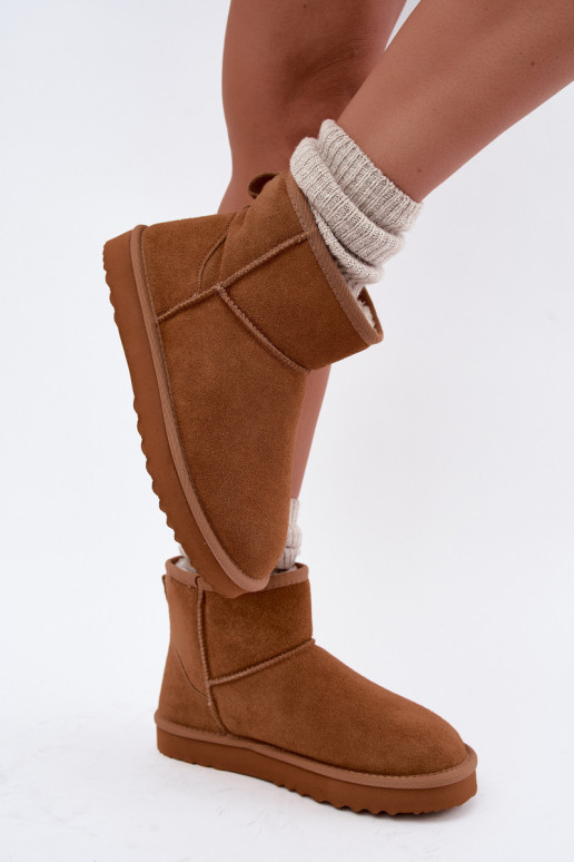 Warme sneeuwlaarzen van faux suede met bont aan de binnenkant in bruin Amandine