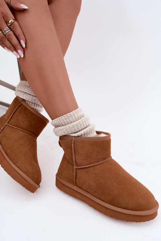 Warme sneeuwlaarzen van faux suede met bont aan de binnenkant in bruin Amandine