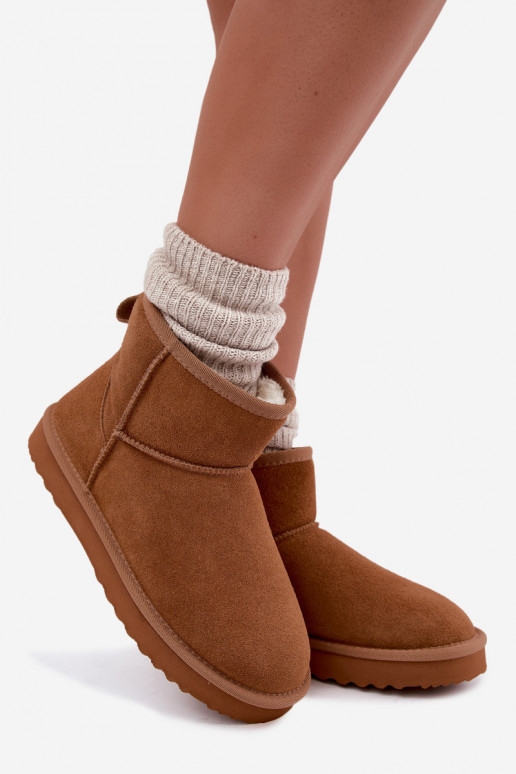 Warme sneeuwlaarzen van faux suede met bont aan de binnenkant in bruin Amandine