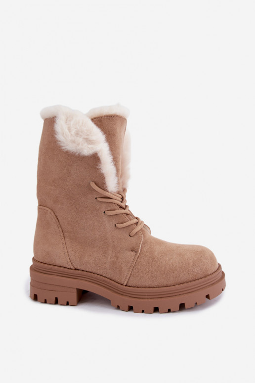 Ivoor kleurige warme veterschoenen voor enkels met bont aan de binnenkant Heloise
