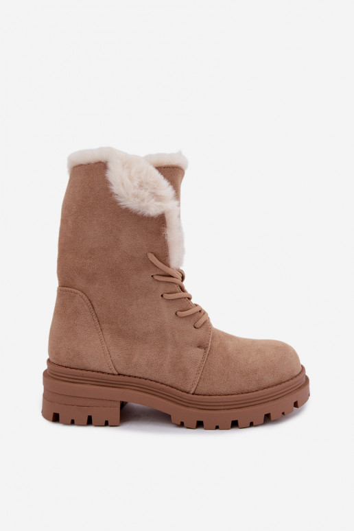 Ivoor kleurige warme veterschoenen voor enkels met bont aan de binnenkant Heloise