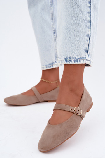 Mary Jane stijl ballerina's in zandkleur Nolenne