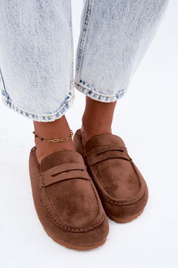 Dames mocassins met open hak, gevoerd van binnen, in de kleur bruin Sabrielle