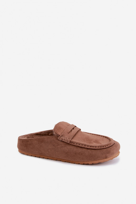 Dames mocassins met open hak, gevoerd van binnen, in de kleur bruin Sabrielle