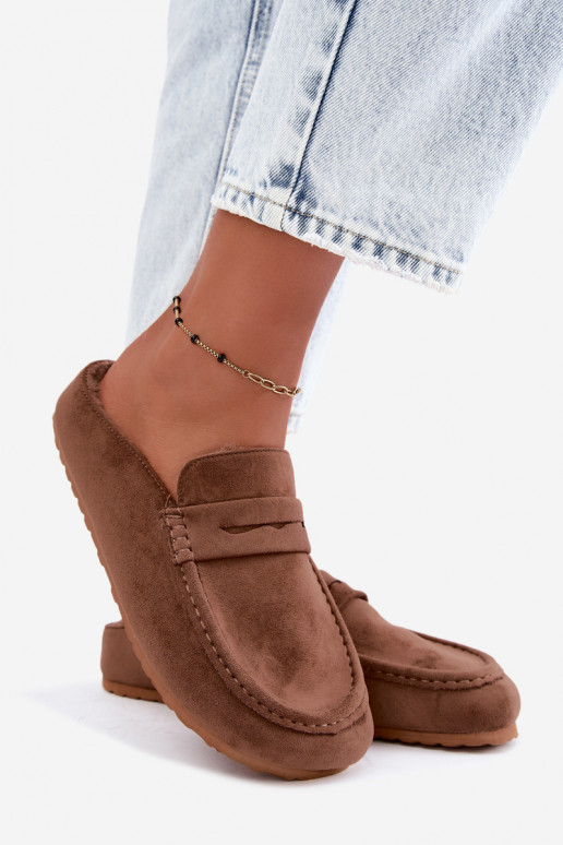 Dames mocassins met open hak, gevoerd van binnen, in de kleur bruin Sabrielle