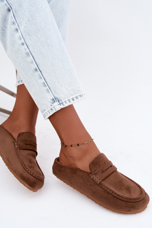 Dames mocassins met open hak, gevoerd van binnen, in de kleur bruin Sabrielle