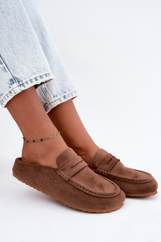 Dames mocassins met open hak, gevoerd van binnen, in de kleur bruin Sabrielle
