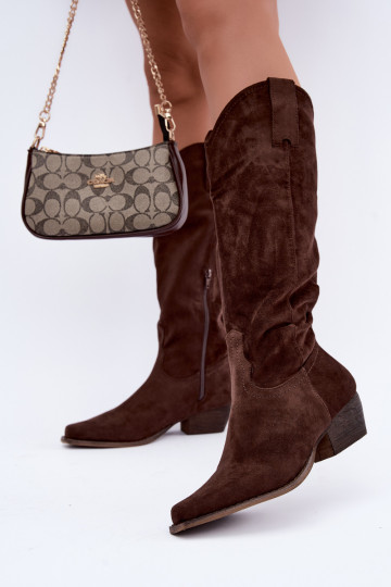 Chocolade cowboy laarzen tot de knie met lage hak Grisel