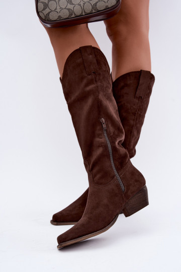 Chocolade cowboy laarzen tot de knie met lage hak Grisel 2