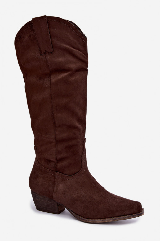 Chocolade cowboy laarzen tot de knie met lage hak Grisel