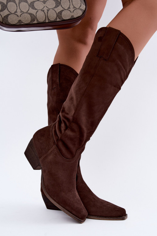 Chocolade cowboy laarzen tot de knie met lage hak Grisel