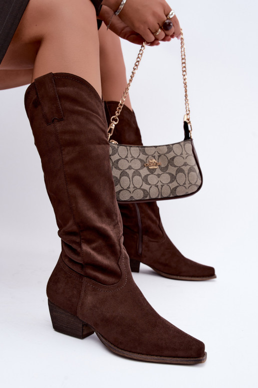 Chocolade cowboy laarzen tot de knie met lage hak Grisel