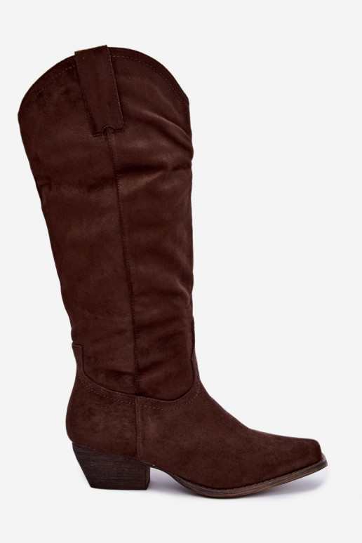 Chocolade cowboy laarzen tot de knie met lage hak Grisel