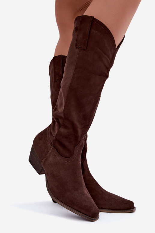 Chocolade cowboy laarzen tot de knie met lage hak Grisel