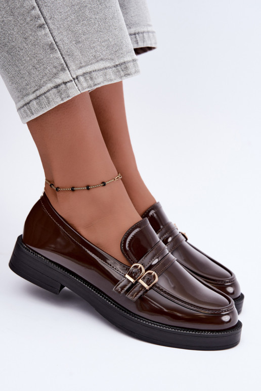 Chocolade dames mocassins met bandjes Perline