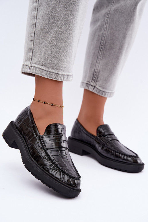 Zwarte mocassins met reliëf Rhosyn