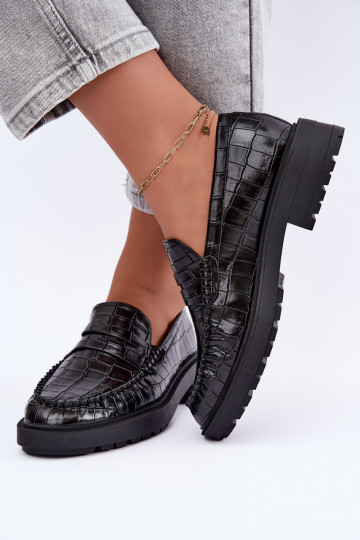 Zwarte mocassins met reliëf Rhosyn 2
