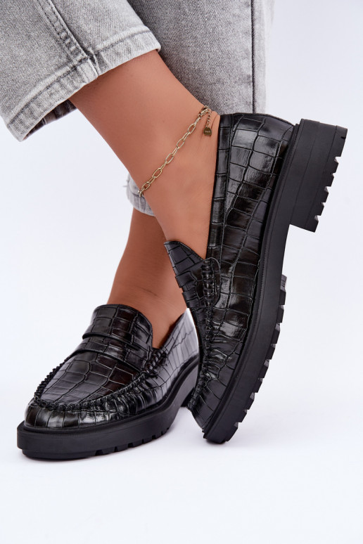 Zwarte mocassins met reliëf Rhosyn