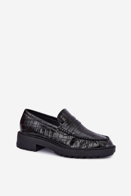 Zwarte mocassins met reliëf Rhosyn