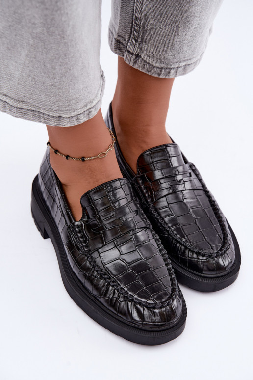 Zwarte mocassins met reliëf Rhosyn