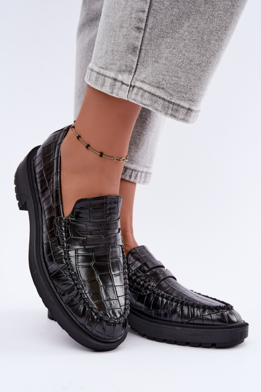 Zwarte mocassins met reliëf Rhosyn