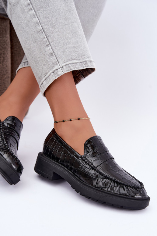 Zwarte mocassins met reliëf Rhosyn