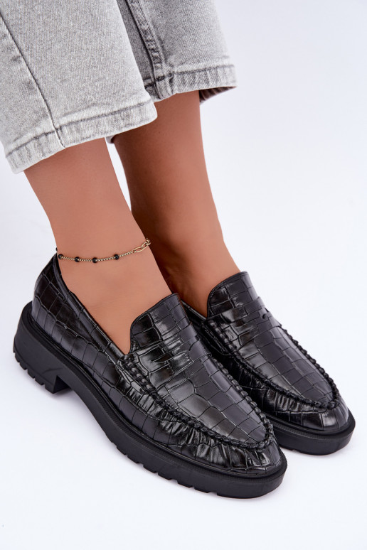 Zwarte mocassins met reliëf Rhosyn