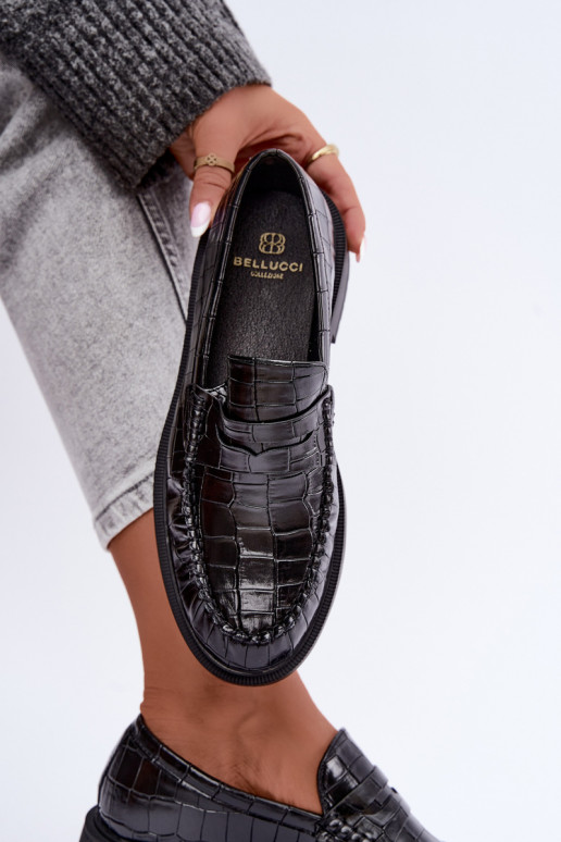 Zwarte mocassins met reliëf Rhosyn