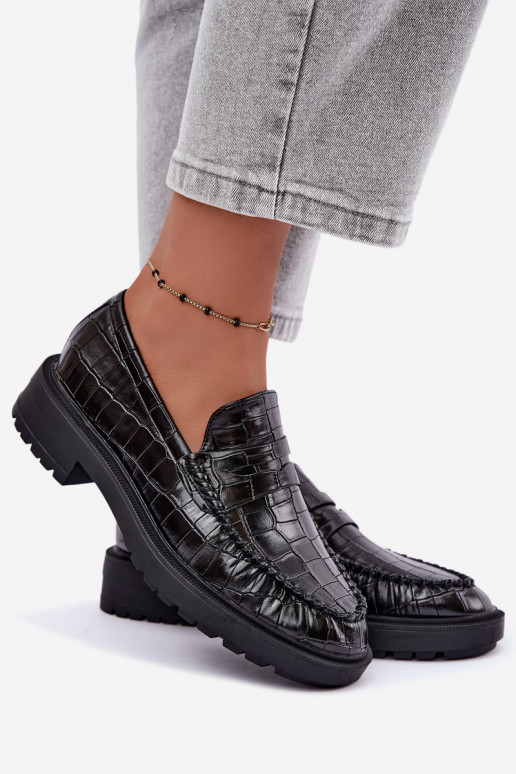 Zwarte mocassins met reliëf Rhosyn