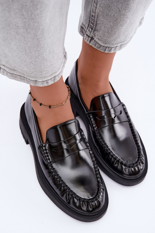 Zwarte mocassins met rimpels Rhosyn