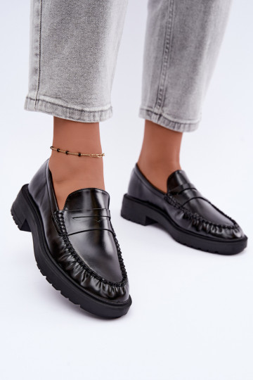 Zwarte mocassins met rimpels Rhosyn 2