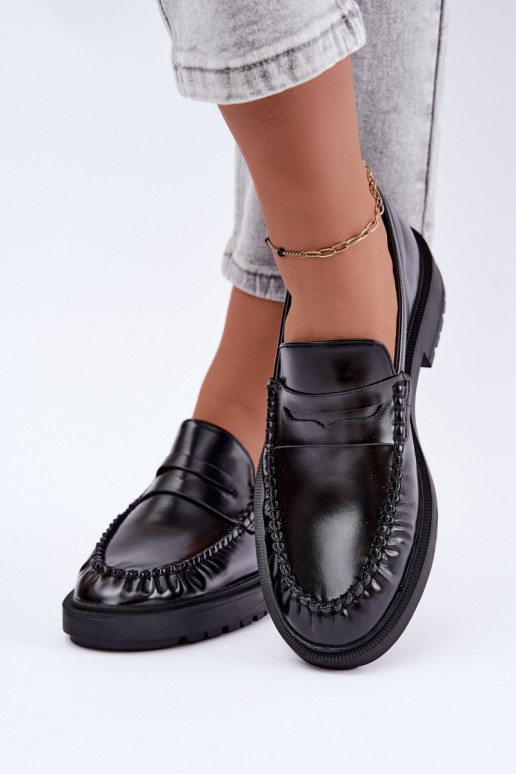 Zwarte mocassins met rimpels Rhosyn