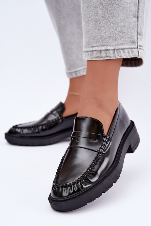 Zwarte mocassins met rimpels Rhosyn
