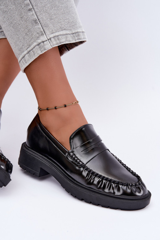 Zwarte mocassins met rimpels Rhosyn