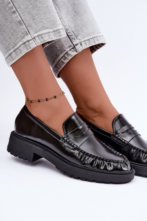 Zwarte mocassins met rimpels Rhosyn