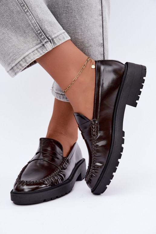 Chocolade mocassins met rimpels Rhosyn