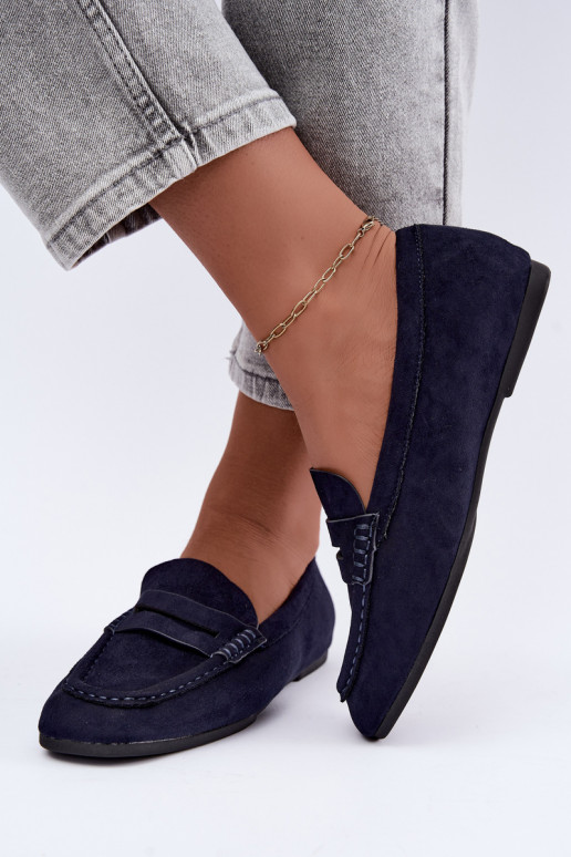 Sylvana platte dames mocassins in donkerblauwe kleur