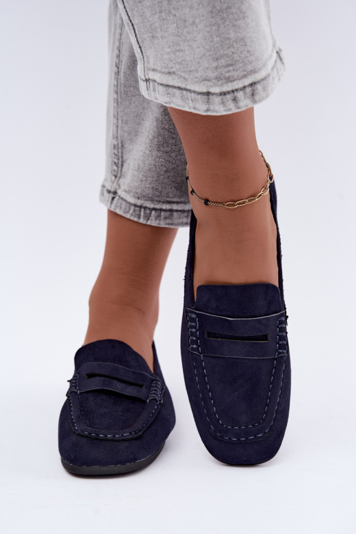 Sylvana platte dames mocassins in donkerblauwe kleur