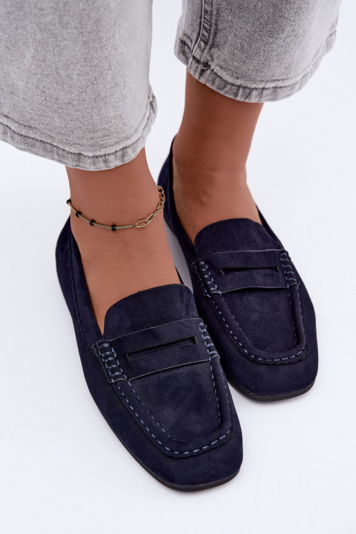 Sylvana platte dames mocassins in donkerblauwe kleur