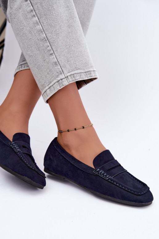 Sylvana platte dames mocassins in donkerblauwe kleur