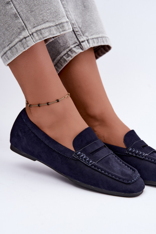 Sylvana platte dames mocassins in donkerblauwe kleur