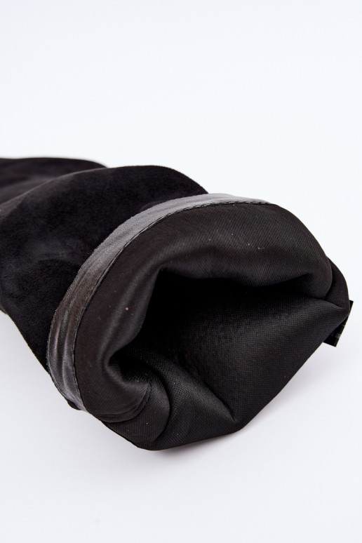 Warme kniehoge laarzen met dubbele schacht en hakken, zwart, van faux suede Luminelle