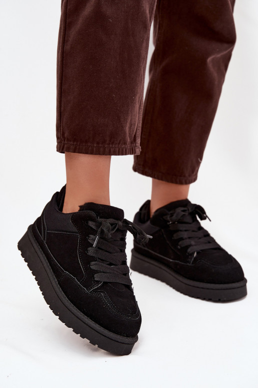 Zwarte dames sneakers met isolatie en bont binnenin Cyrissa