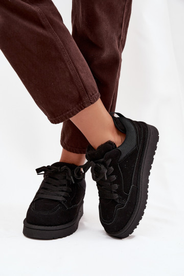 Zwarte dames sneakers met isolatie en bont binnenin Cyrissa 2