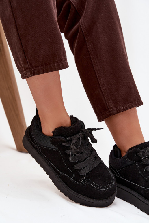 Zwarte dames sneakers met isolatie en bont binnenin Cyrissa