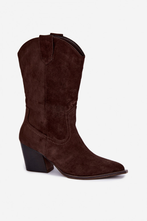 Warme cowboy-stijl enkellaarsjes met hak in chocoladekleur Serenza