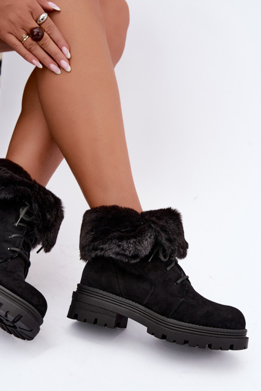 Warme veterschoenen met bont binnenin in zwarte kleur Heloise
